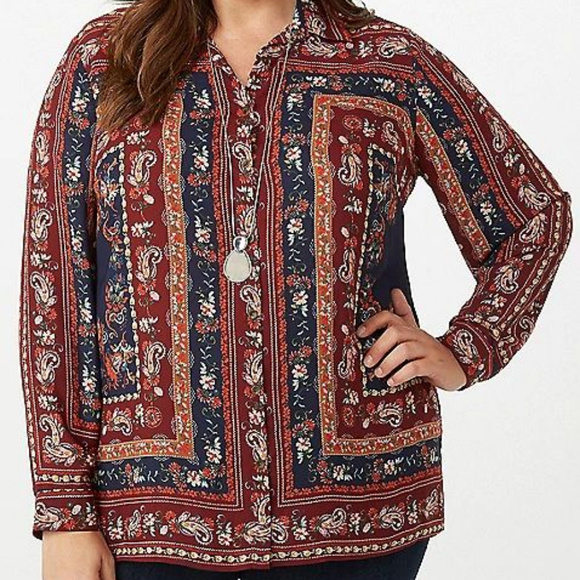 Paisley border floral tunic top blouse plus size - Picture 2 of 4